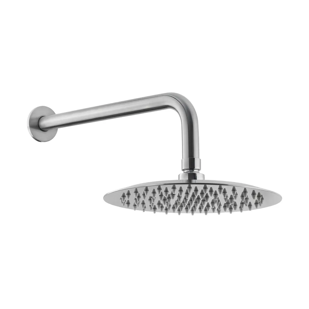 Regadera redonda de acero inoxidable con brazo de pared