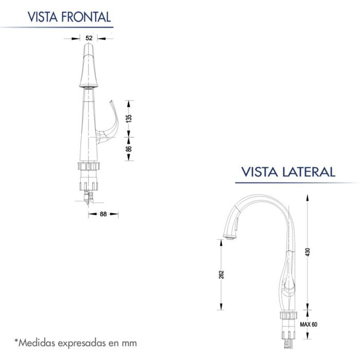 Grifería para Fregadero Fundicion Pacifico Monomando Zafiro Cromo"Manguera Extraíble - Imagen 2