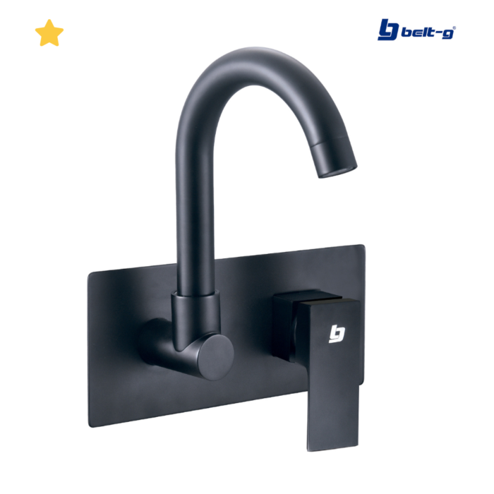 Grifería Fregadero/Lavamano Pared Marca Belt-G Monomando Square Cisne Black