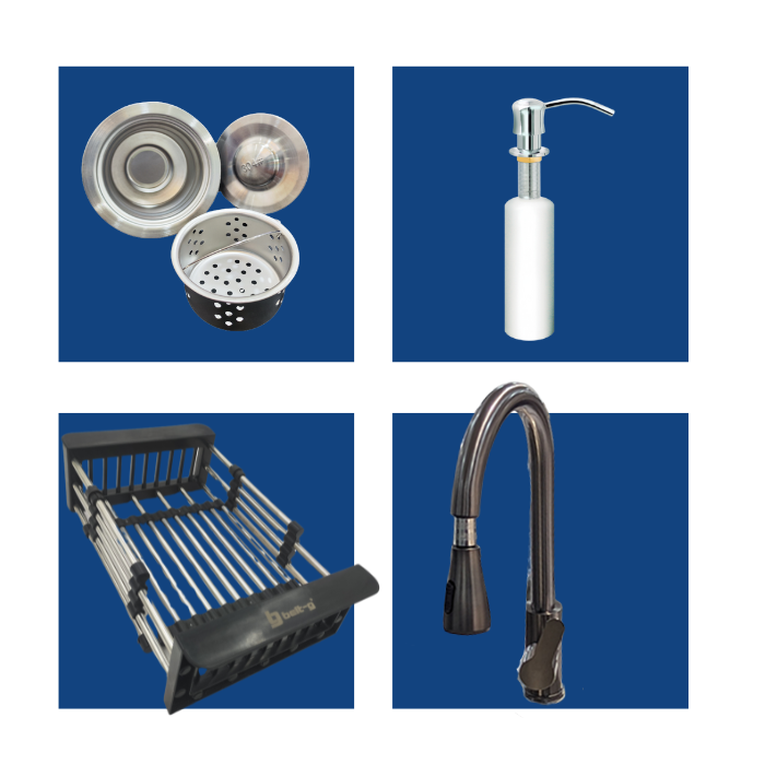 Fregadero De Dos Poncheras Con Grifería, Desague, Cesta y Porta Jabón - Imagen 2