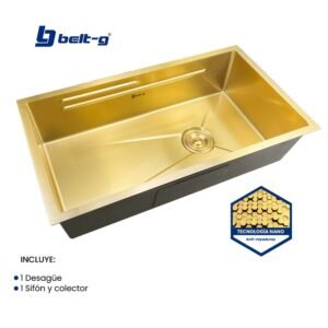 FREGADERO 82x45 UNA TINA BAJO TOPE ACERO NANO GOLDEN BRUSH Belt-G