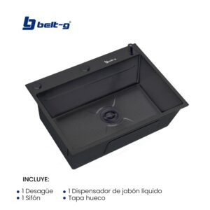 FREGADERO 55x45 UNA TINA SOBRE TOPE ACERO NANO BLACK Belt-G