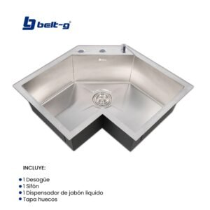 FREGADERO 64X64 ESQUINERO SOBRE TOPE ACERO INOXIDABLE Belt-G