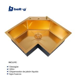 FREGADERO 64X64 ESQUINERO SOBRE TOPE ACERO NANO GOLDEN BRUSH Belt-G