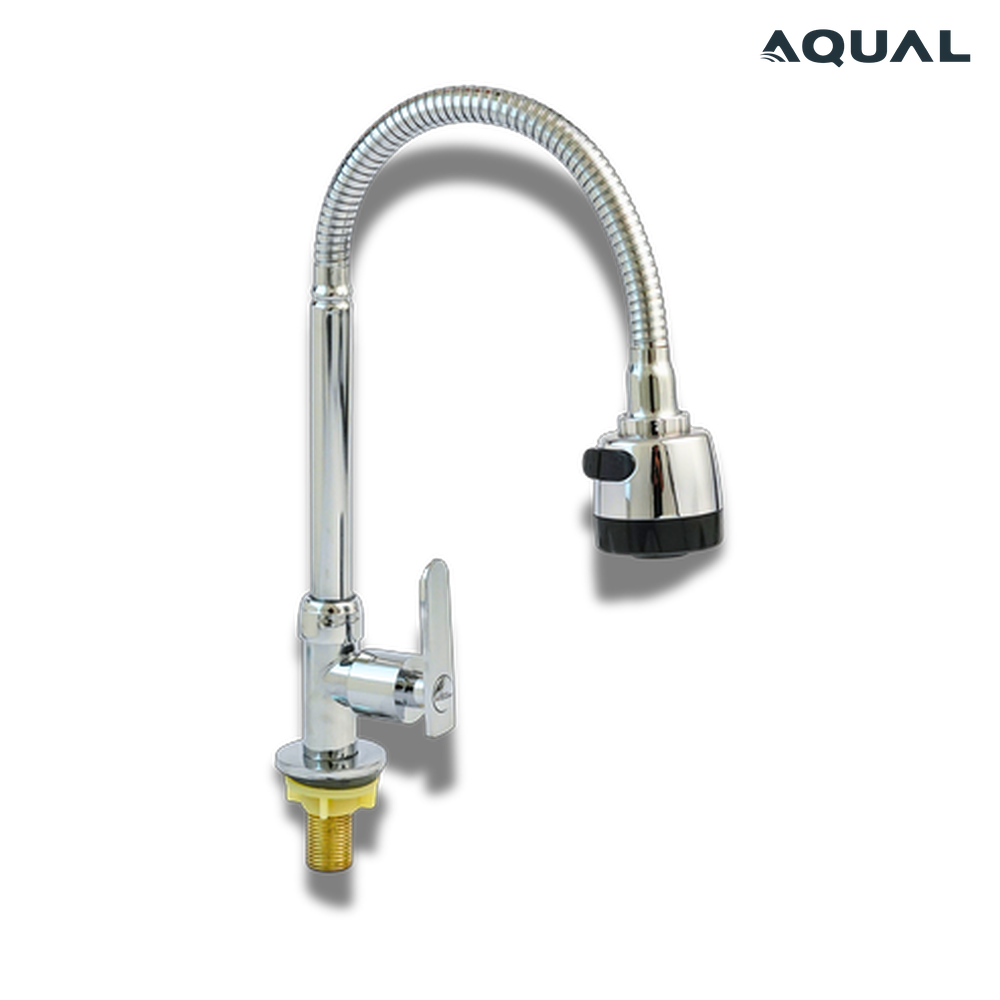 Grifería de fregadero Cromada Cuello de cisne flexible Agua fría