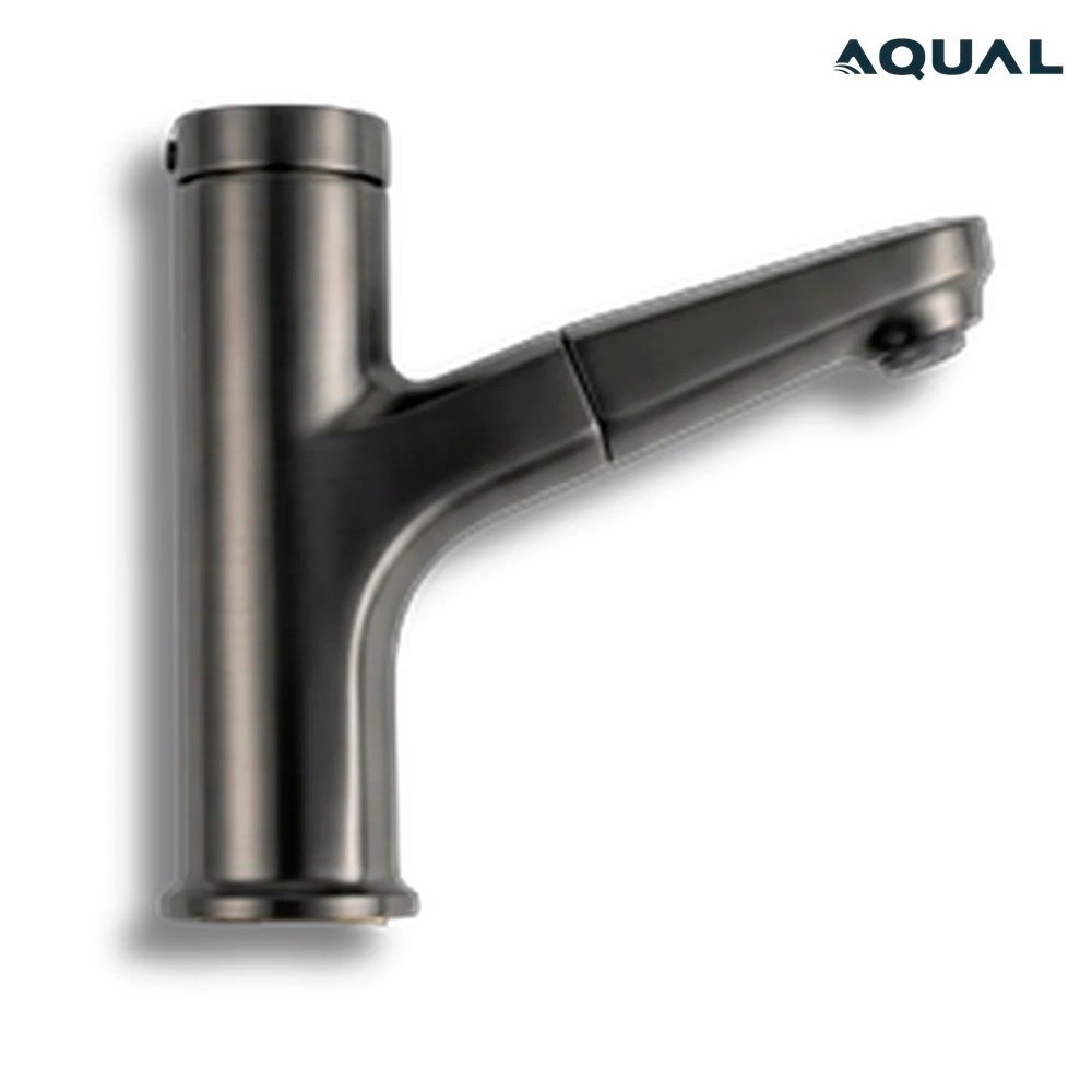 Aqual Grifería de lavamanos Monomando Gris plomo Pico extensible
