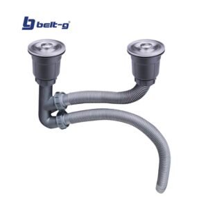DESAGUE FREGADERO ACERO INOX. SIFON Y COLECTOR (KIT 2 TINAS) Belt-G