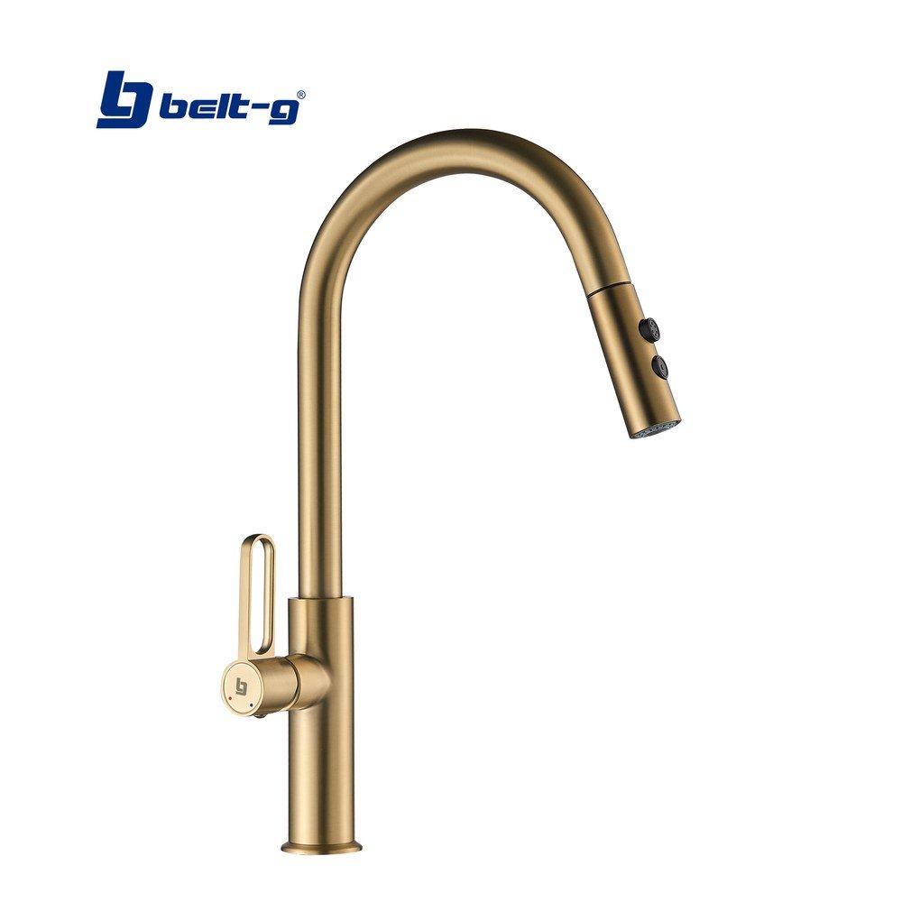 GRIFO FREGADERO MONOMANDO PRESTIGE EXTENSIBLE GOLDEN BRUSH Belt-G