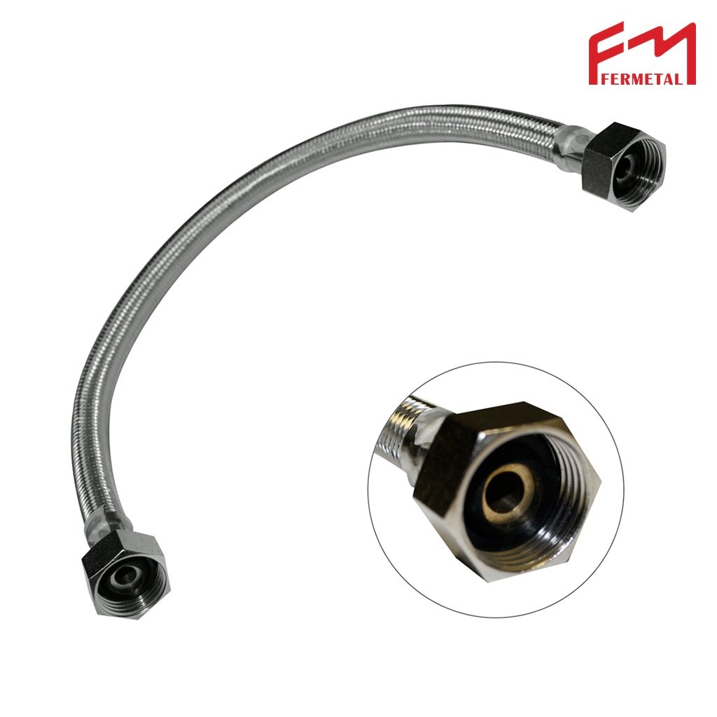 Tubo flexible de 1/2" x 1/2" malla de acero, tuercas de latón, manguera EPDM 300 PSI