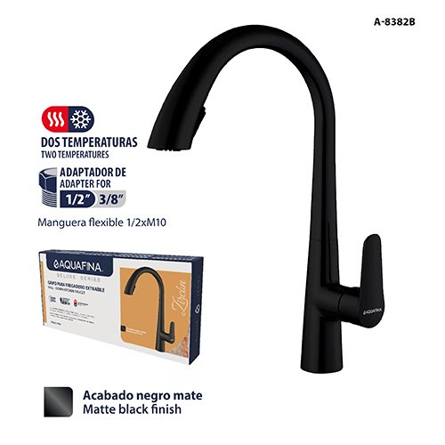 Deluxe Grifería para Fregadero Monomando Extraíble Negro Mate Aquafina