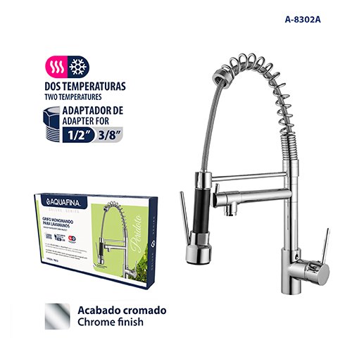 Deluxe Grifería Monomando Cromado Doble Salida Extraíble Altura Media Aquafina