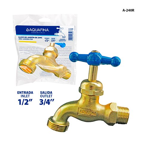 Llave de Chorro para Jardin 3/4"X1/2" Zinc Plateada Manija Azul Aquafina