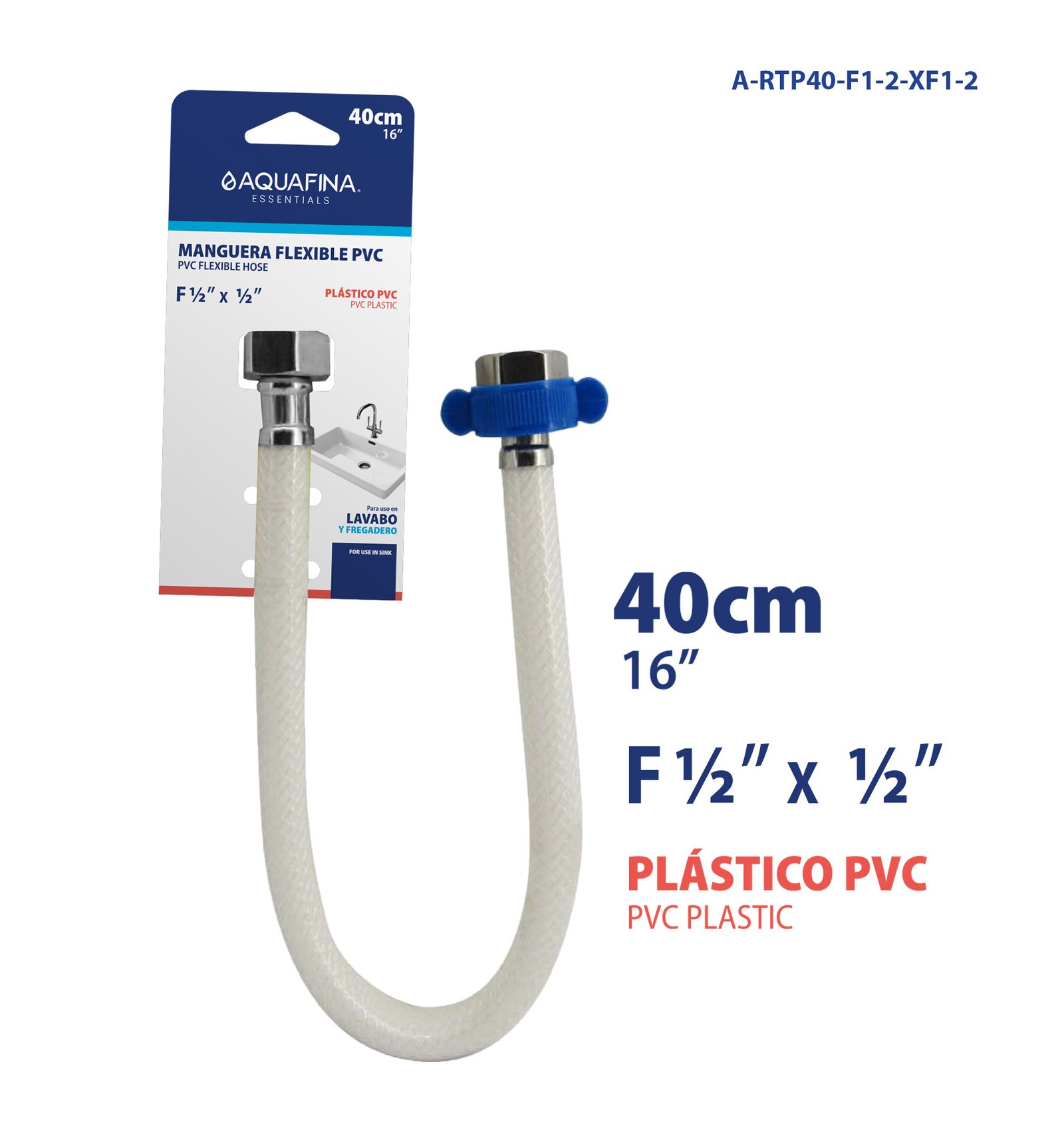 Manguera Flexible Pvc Blanco para Fregadero 1/2" X 1/2" Aquafina