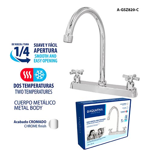 Grifo P/ Fregadero 1/4" Doble 8" Cisne 11.4" de Alto Aquafina
