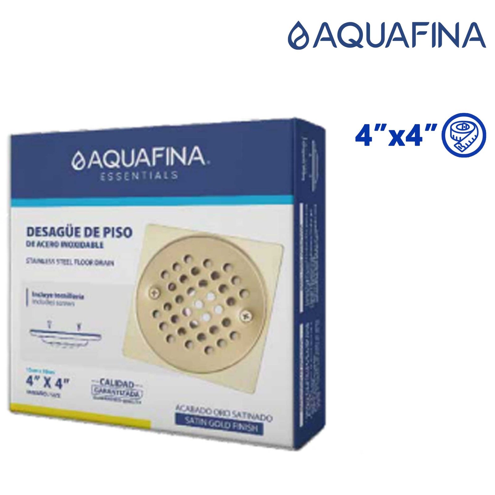 Desagüe para Piso Acero Inoxidable 4"X4"ACABADO Oro Satinado Aquafina