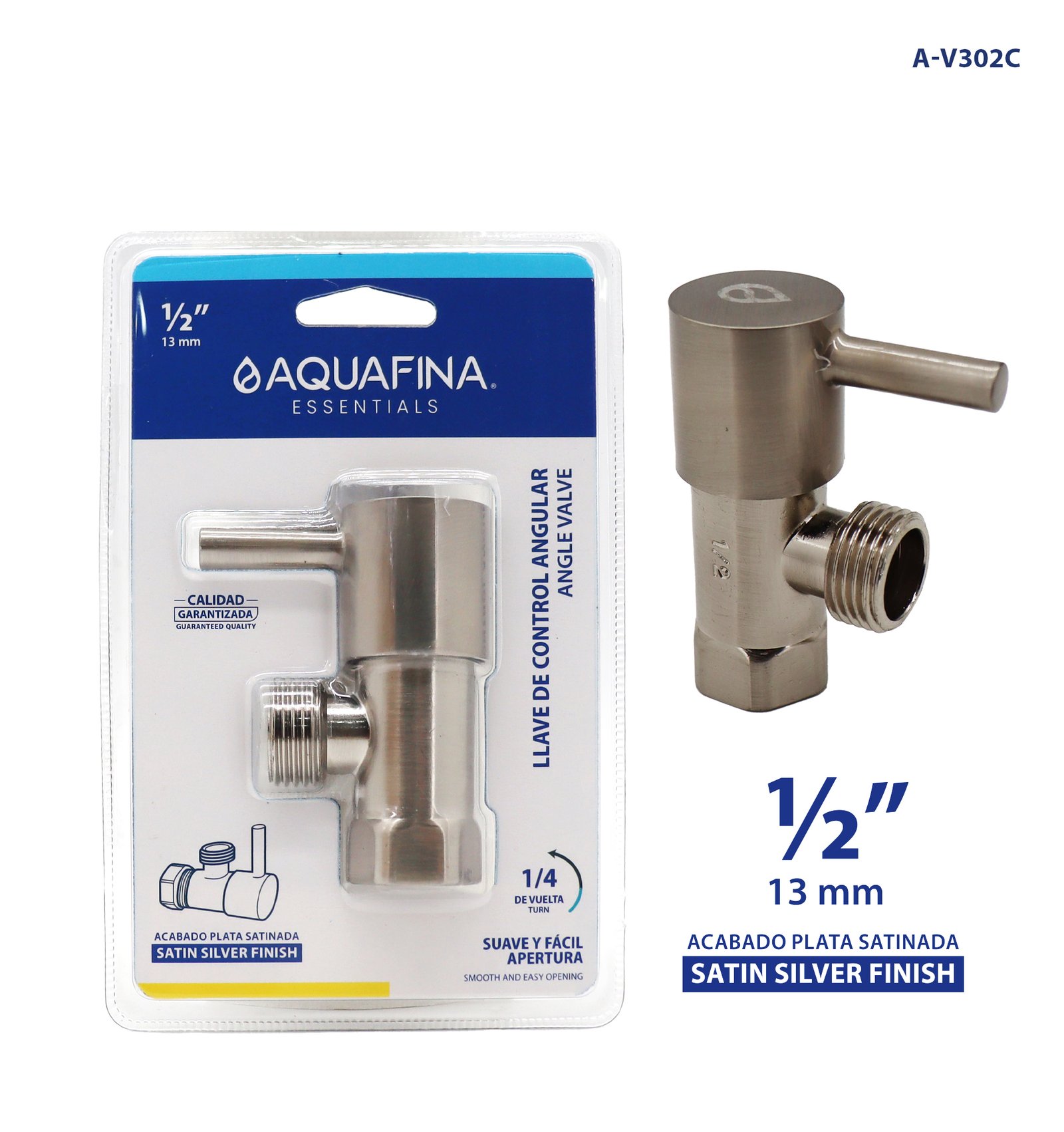Llave de Arresto Metálica Acabado Plata Satinada Aquafina
