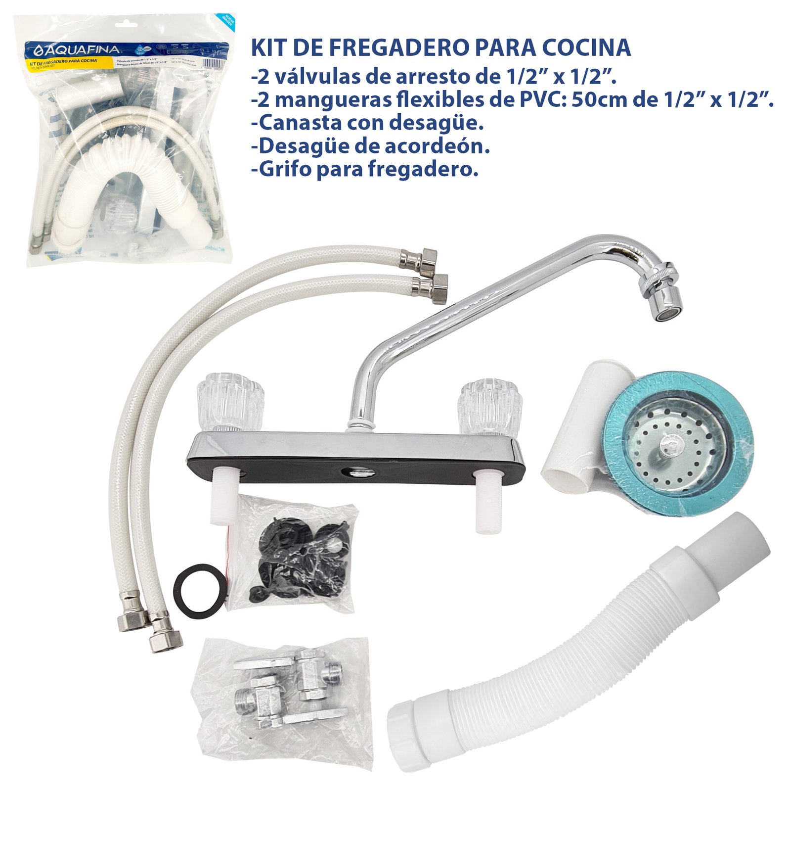 Kit de Grifería para Fregadero 1/2"X1/2"-50CM- 1/2"X1/2" Aquafina