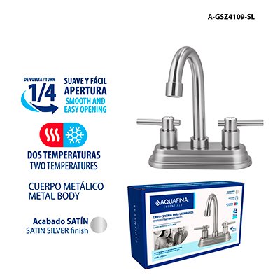 Grifo Central para Lavamanos Cuerpo Metálico Acabado Satinado Aquafina