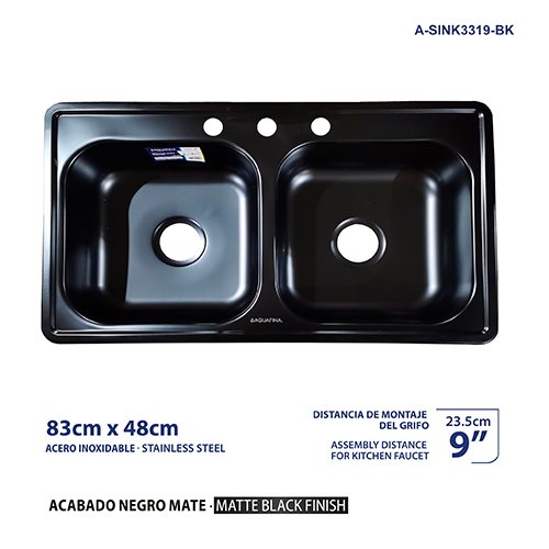 Fregadero Doble Acero Inox. 9" 83CM X 48CM Color Negro Mate Aquafina