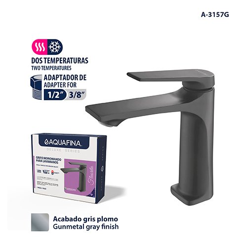 Deluxe Grifo Monomando para Lavamanos Acabado Gris Plomo Aquafina