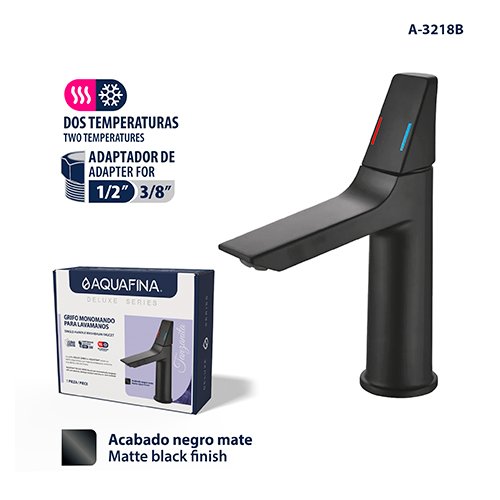Deluxe Grifo Monomando para Lavamanos Acabado Negro Mate Aquafina