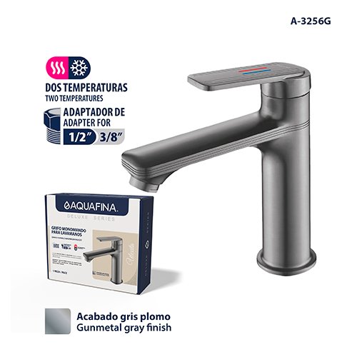 Deluxe Grifo Monomando para Lavamanos Acabado Gris Plomo Aquafina