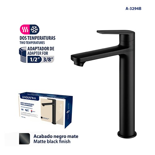Deluxe Grifo Monomando para Lavamanos Acabado Negro Mate Aquafina