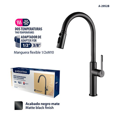 Deluxe Grifo Monomando para Fregadero Acabado Negro Mate Aquafina