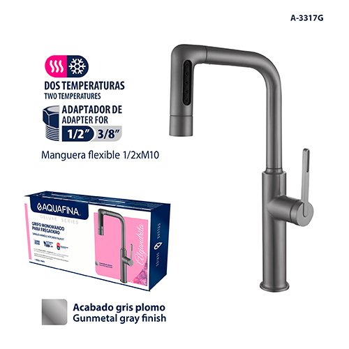 Deluxe Grifo Monomando para Fregadero Acabado Gris Plomo Aquafina