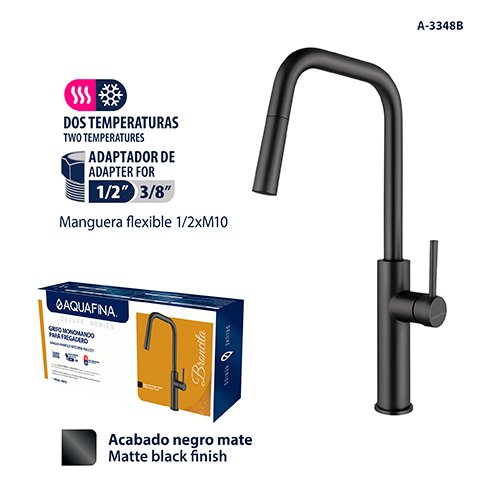 Deluxe Grifo Monomando para Fregadero Acabado Negro Mate Aquafina