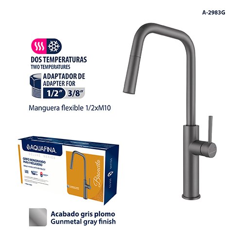 Deluxe Grifo Monomando para Fregadero Acabado Gris Plomo Aquafina