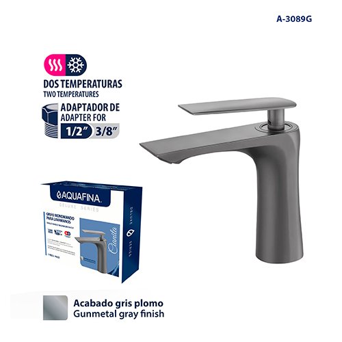 Deluxe Grifo Monomando para Lavamanos Acabado Gris Plomo Aquafina