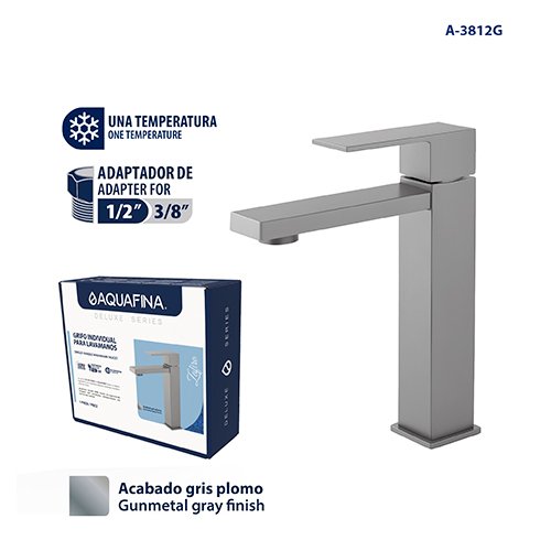 Deluxe Grifo Monomando para Lavamanos Acabado Gris Plomo Aquafina
