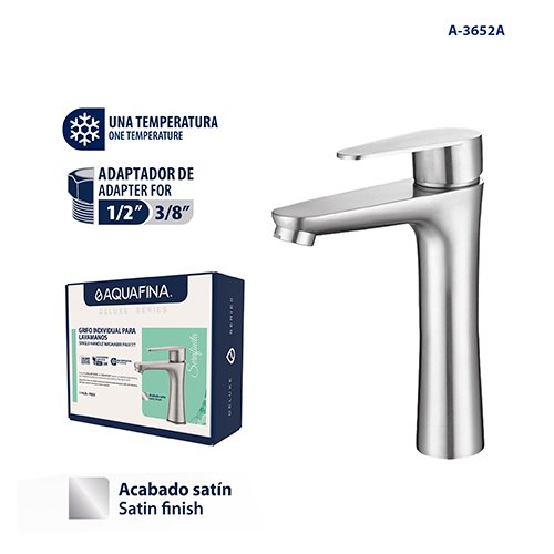 Deluxe Grifo Monomando para Lavamanos Acabado Satinado Aquafina