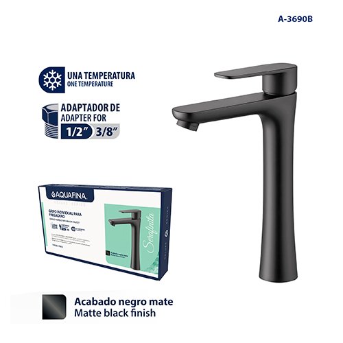 Deluxe Grifo Monomando para Lavamanos Acabado Negro Mate Aquafina