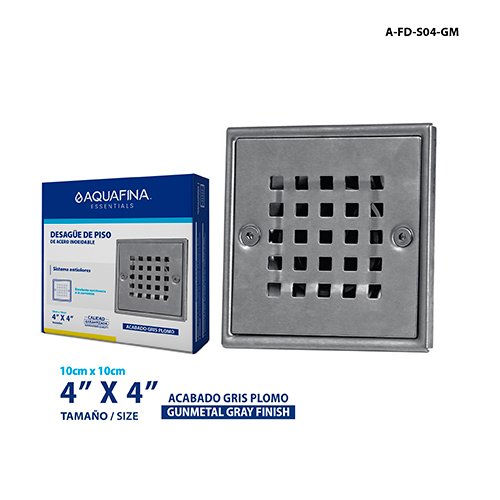 Desagüe para Piso Acero Inoxidable Antiolores 4"X4" Acabado Gris Plomo Aquafina