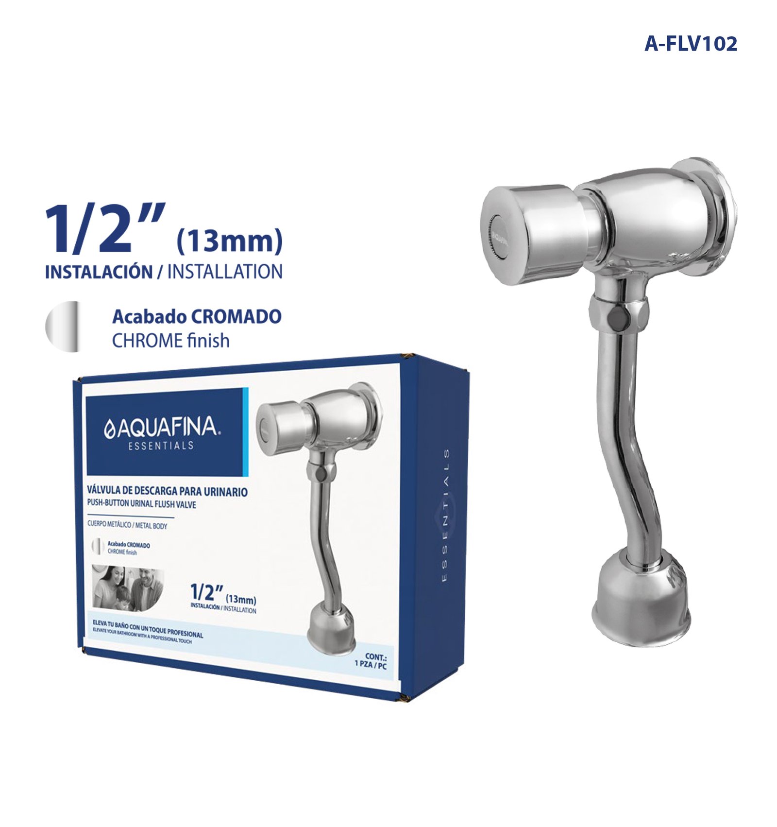 Llave para Urinario T/push Metálica de 1/2" Acabado Cromado Aquafina