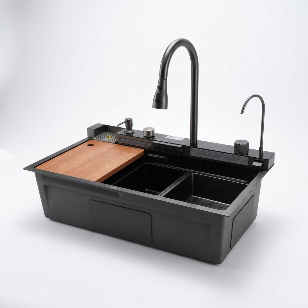 Aqual Fregadero multifuncional doble tina negro A/I 304 75 x 46 x 22 cm