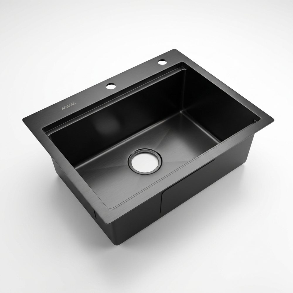 Aqual Fregadero sobre tope una tina negro A/I201 55 x 45 x 22 cm