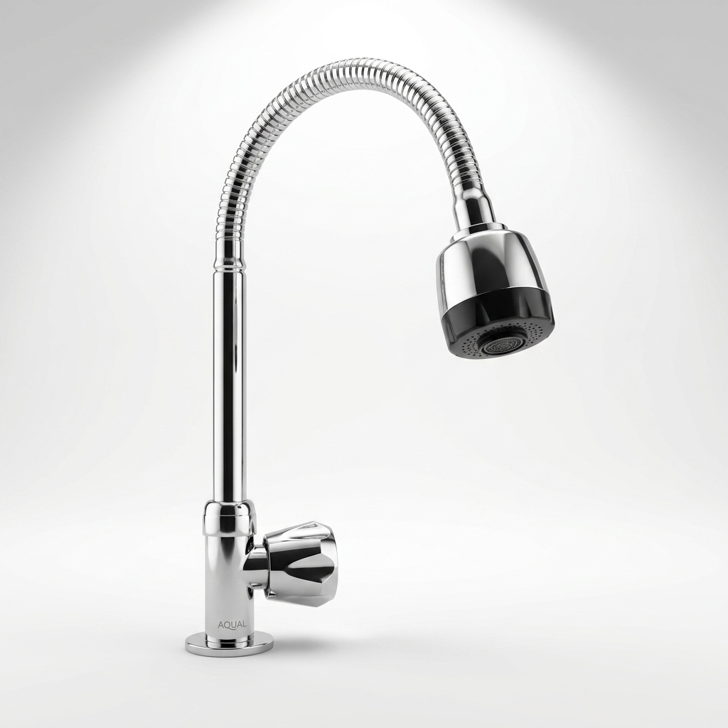 Aqual Grifería de fregadero agua fría cromada cuello flexible metálica ¼"