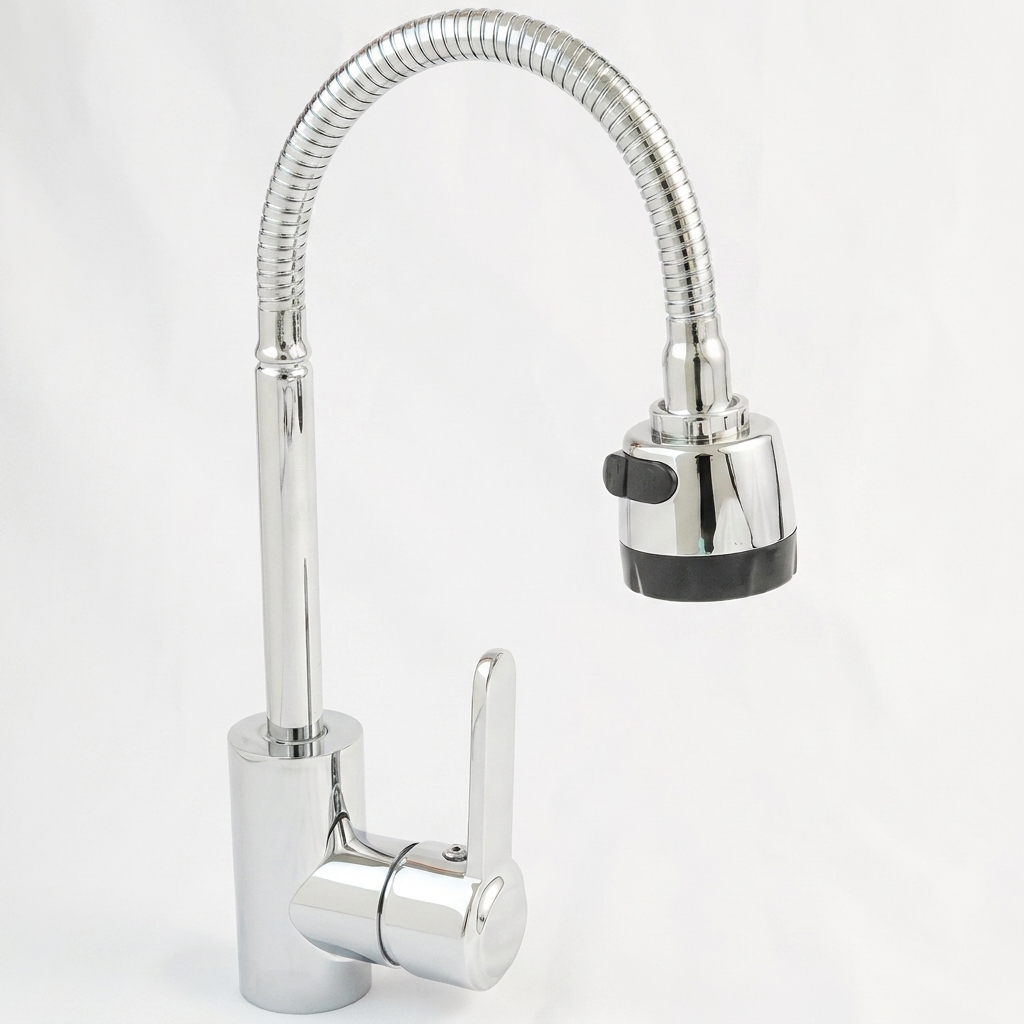 Aqual Grifería de fregadero Monomando Cuello de cisne flexible Cromada