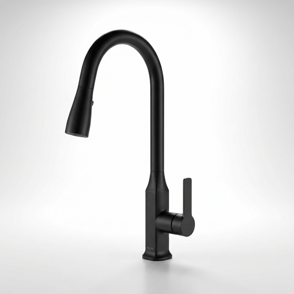 Aqual Grifería de fregadero cuello de cisne extraíble monomando negra