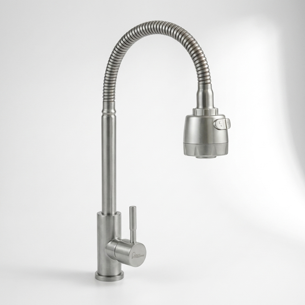 Aqual Grifería de fregadero Cuello flexible Agua fría Satinada